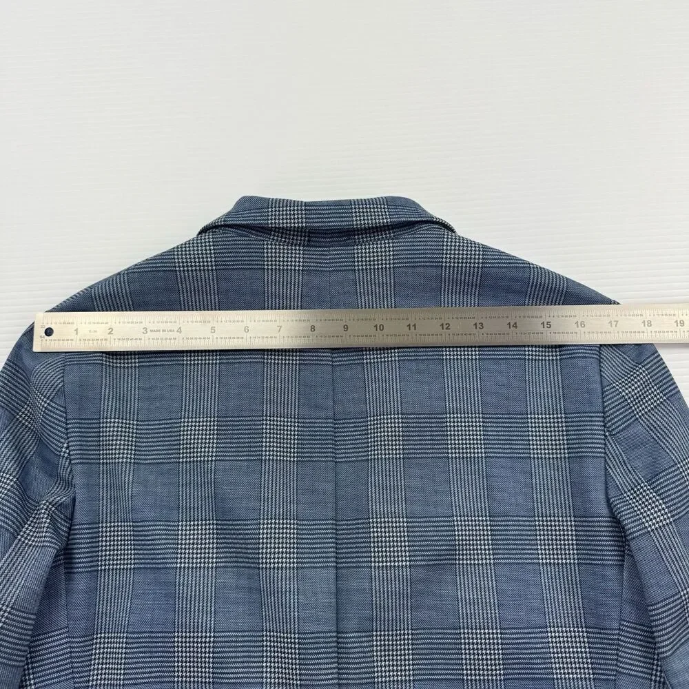 J Ferrar Slim Fit Sport Coat 34R Blue Plaid Windowpane Stretch Blazer Mens